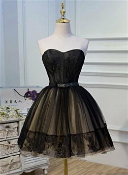 Picture of Black Color and Champagne Tulle Sweetheart Lace Short Party Dresses, Tulle Homecoming Dress